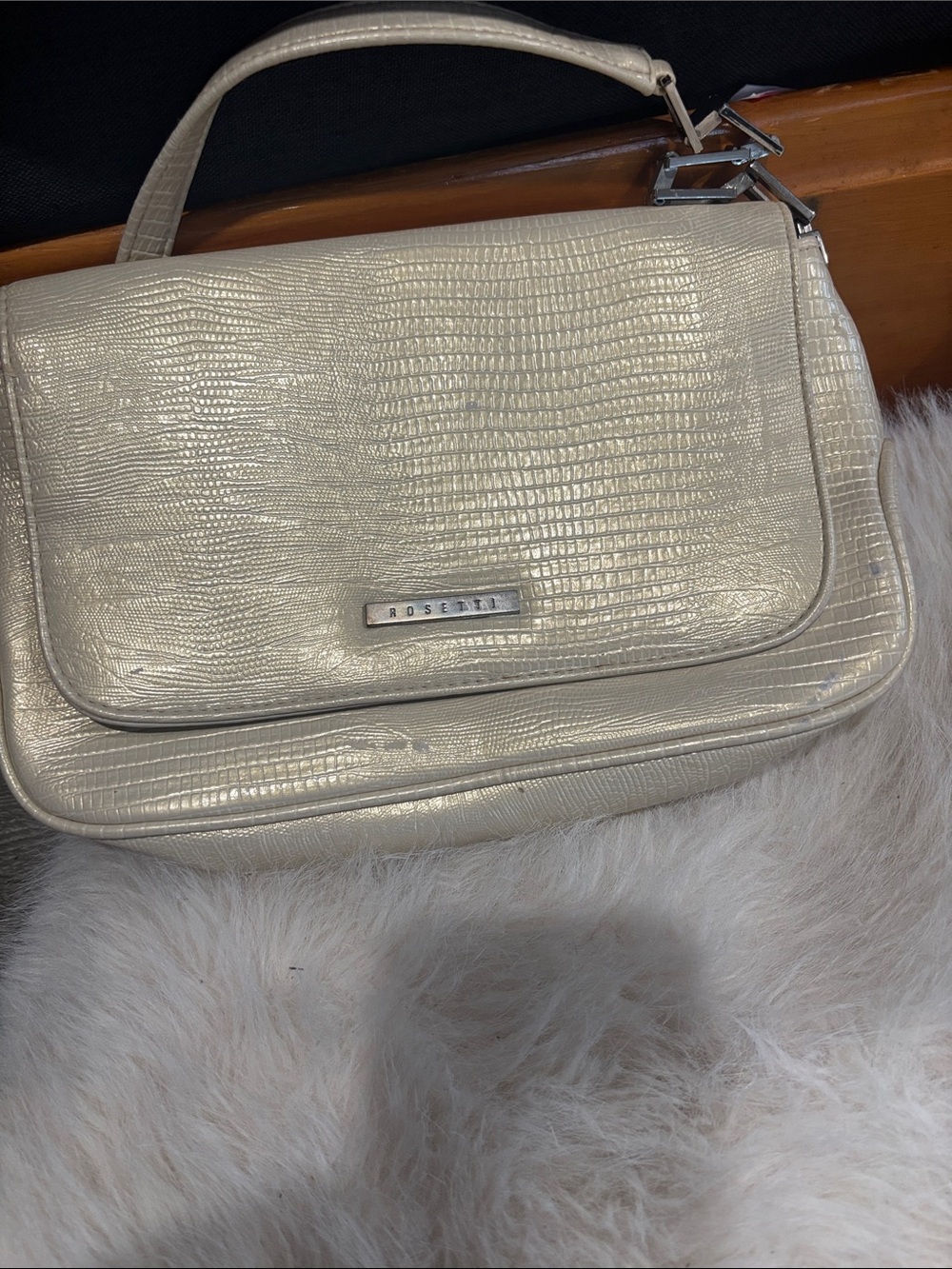 Rosetti Metallic Cream Croc-Embossed Shoulder Bag